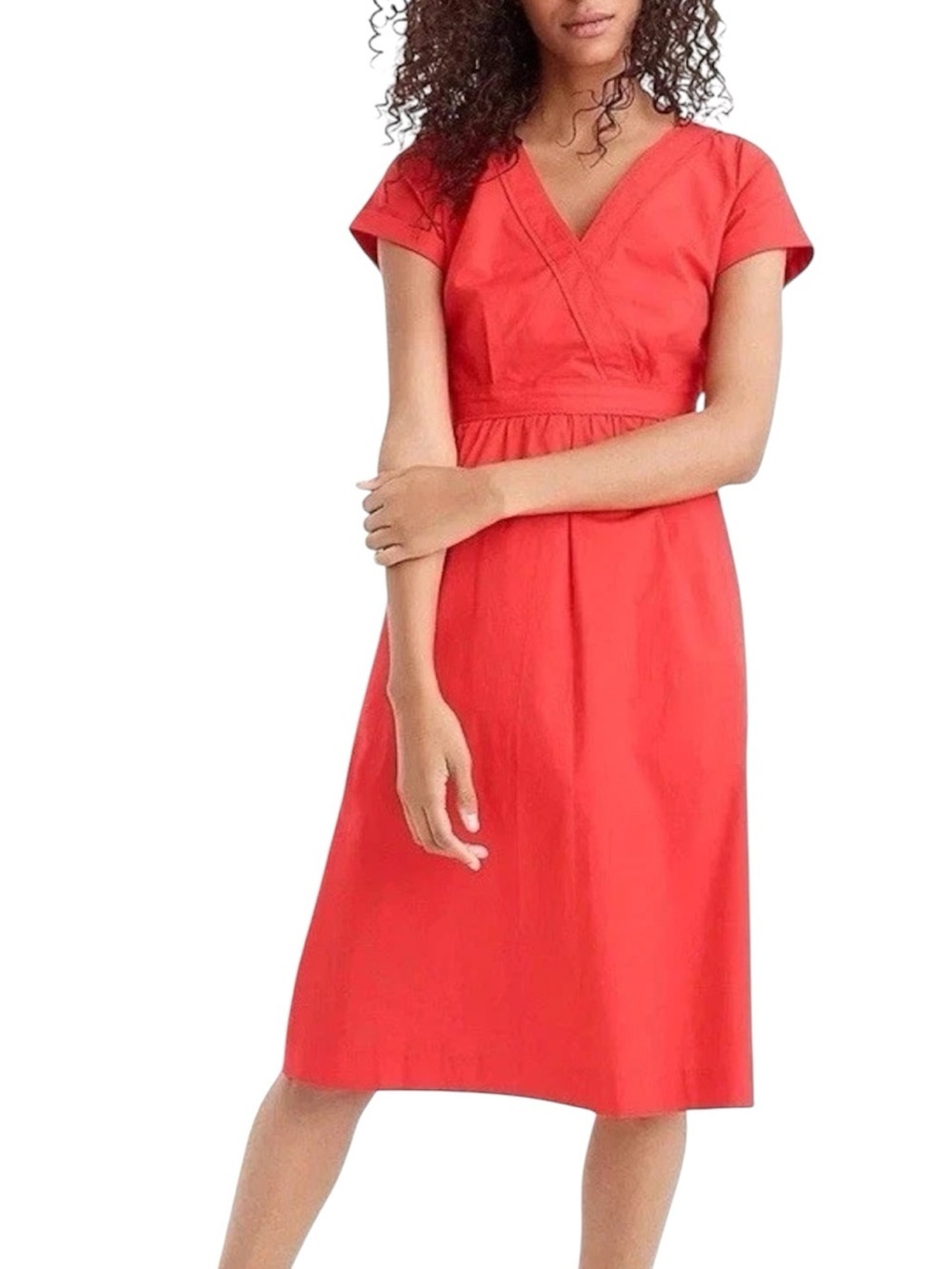 J. Crew Cotton V Neck Faux Wrap Poplin Midi Dress